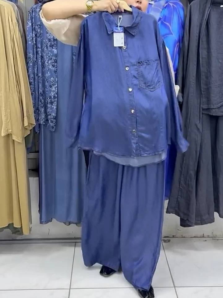 Women's Clothing Women's Casual Solid Color Loose Denim Two Piece Suit_voghion.com