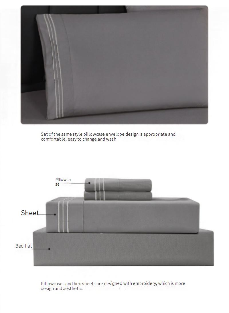 Set di biancheria da letto ricamato in cotone spazzolato - 4 pezzi, matrimoniale, con lenzuolo con angoli_voghion.com