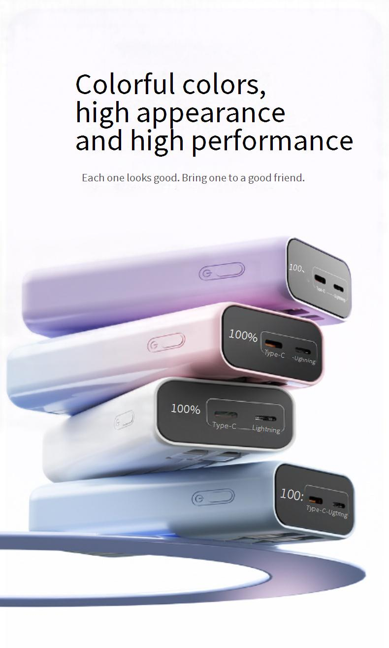 20000mAh Power Bank With Built-in Cable & Digital Display, 22.5W Fast Charging, Gradient Color Design, Portable External Battery_voghion.com