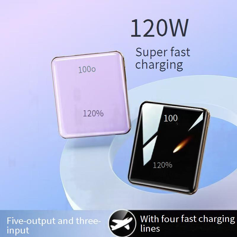 20.000 mAh Mirror Surface Powerbank met ingebouwde kabel, 20W snelladen, slank en draagbaar, veilig voor in het vliegtuig, hoge capaciteit_voghion.com