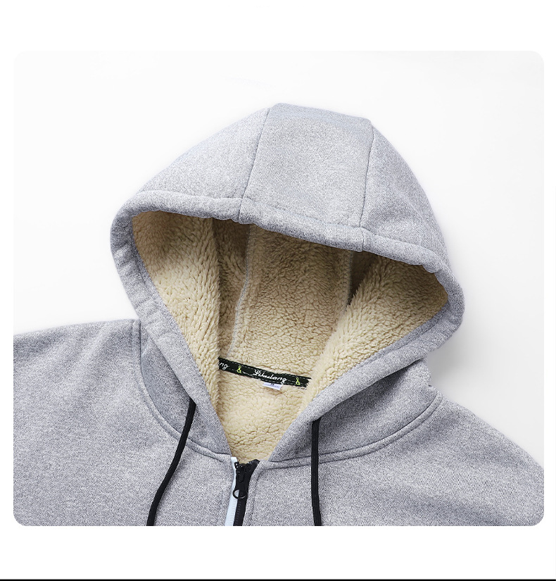 Herrenbekleidung Fleece-gefüttertes Kapuzen-Sweatshirt mit Reißverschluss, warme Winter-Freizeitjacke für Herren (Schwarz, Weiß, Armeegrün, Marineblau, Dunkelgrau, Hellgrau)_voghion.com
