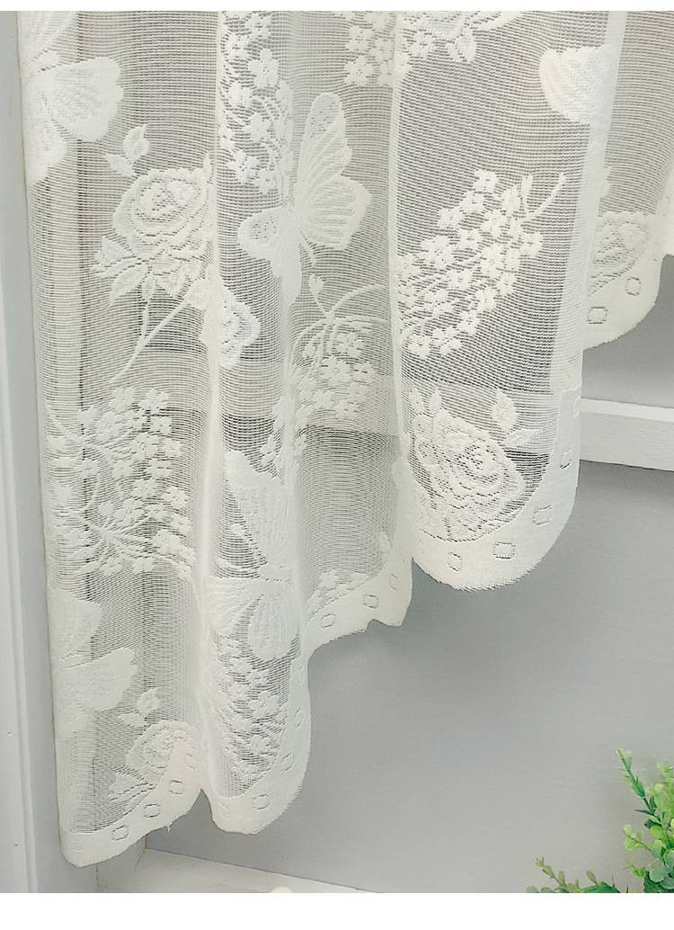 Nordic-Style White Lace Kitchen Curtain – Butterfly & Leaf Embroidery Polyester Door Drape (100x150cm/100x180cm)_voghion.com