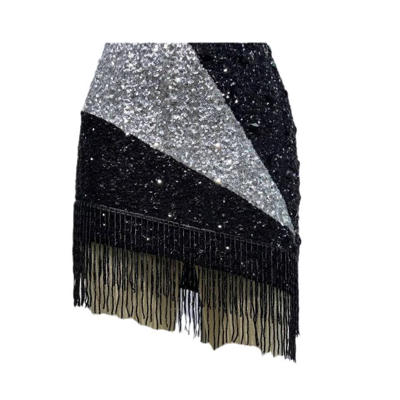 Robe de soirée moulante élégante à épaules dénudées et franges en sequins pour femme - Robe de soirée glamour et ajustée à taille haute_voghion.com