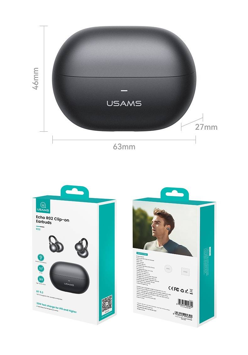 USAMS R02 Open-Ear Bluetooth Oordopjes True Wireless Clip-On Beengeleiding Ultralange batterijduur Hoogwaardig geluid_voghion.com