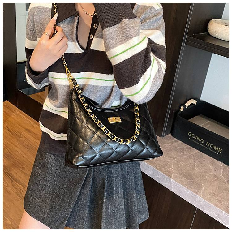 2025 Nieuwe mode hoogwaardige Diamond Grid Chain enkele schoudertas met verstelbare crossbodyband en handtas._voghion.com