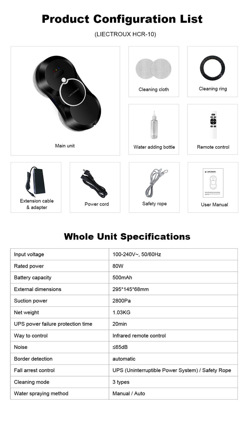 Robot lavavetri Liectroux HCR-10 con spruzzatura d'acqua a ultrasuoni, routing AI, serbatoio dell'acqua da 30 ml_voghion.com