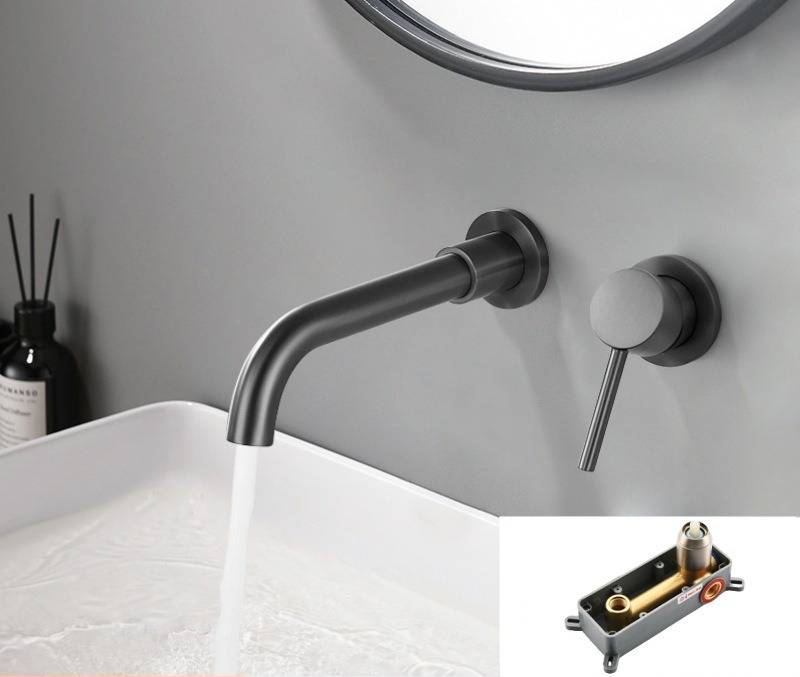 Premium wandgemonteerde inbouwwastafelmengkraan – Koud en warm water – Messing constructie – Mat goud/chroom/geweergrijs/zwarte afwerking_voghion.com