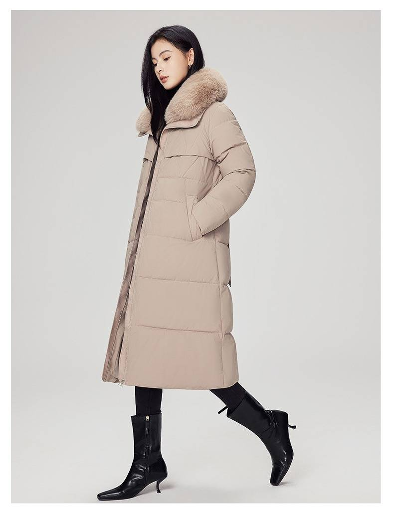 Langer Puffermantel mit Gürtel und abnehmbarem Kunstpelzbesatz – Steppjacke im Wintertrench-Stil (4 Farben fürs Büro und für Veranstaltungen)_voghion.com