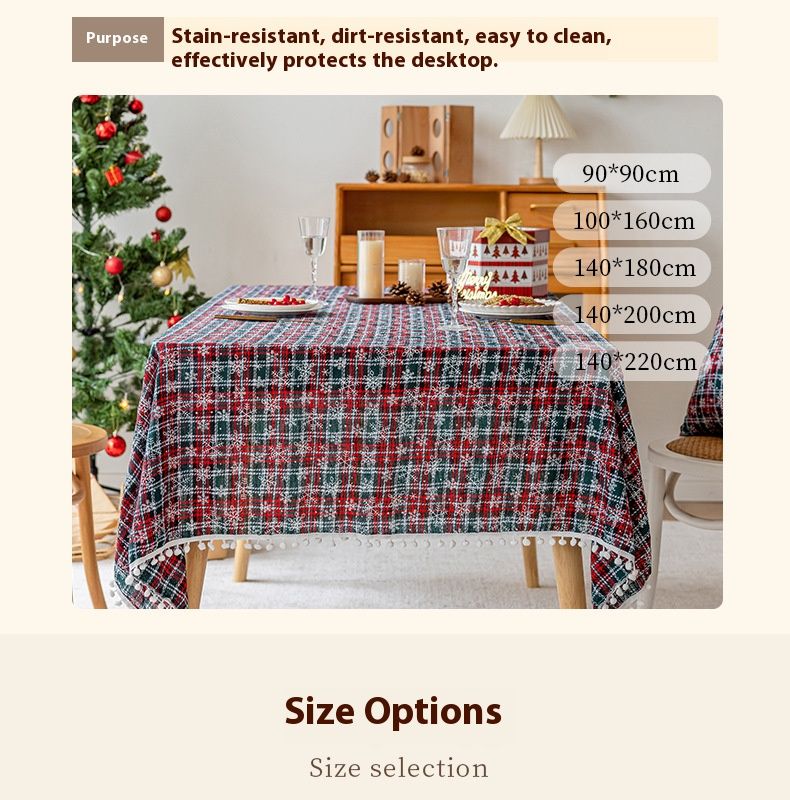 Klassiek kerstgeruit tafelkleed – waterdichte en oliebestendige polyester eettafelhoes met sneeuwvlokborduursel (rood/groen geruit, rechthoekig)_voghion.com