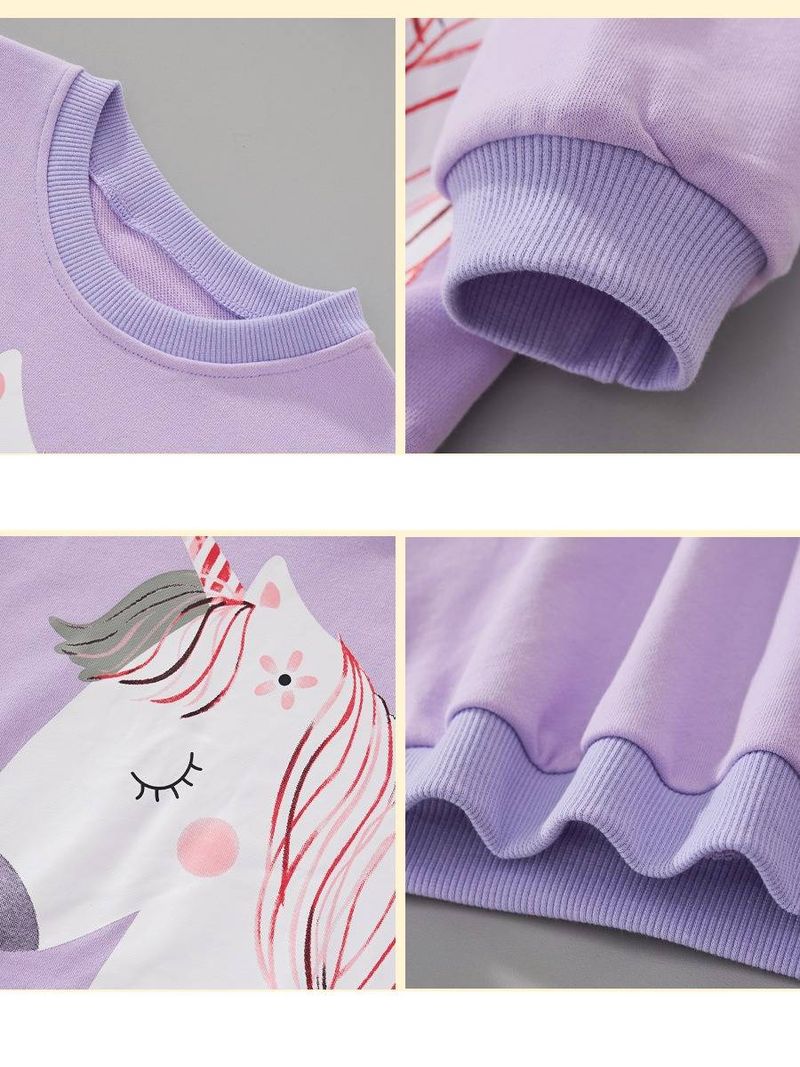 Felpa con cappuccio unicorno per bambine - Maglione a maniche lunghe in morbido cotone per bambini e bambine (3-8 anni) - Stampa con simpatici cartoni animati, comoda ed elegante_voghion.com