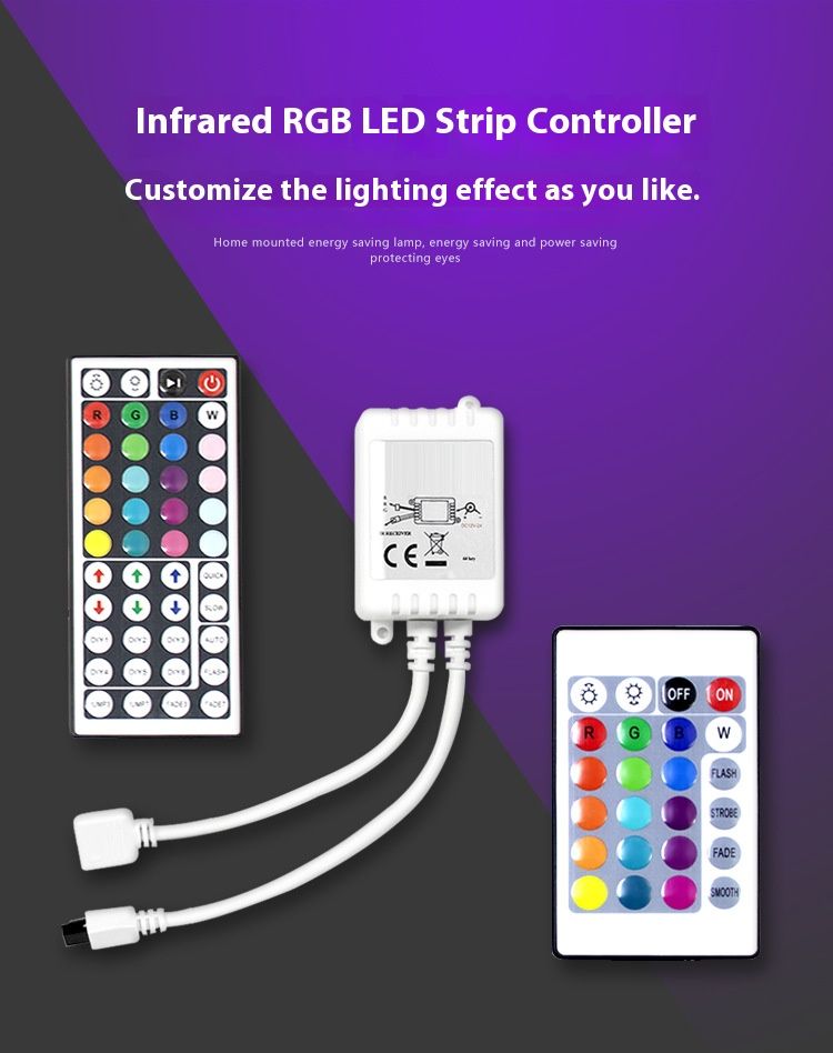24-Key & 44-Key Infrared Remote Controller For RGB LED Strip Lights – Multi-Function Copper Receiver Panel With 16 Color Modes (12V)_voghion.com