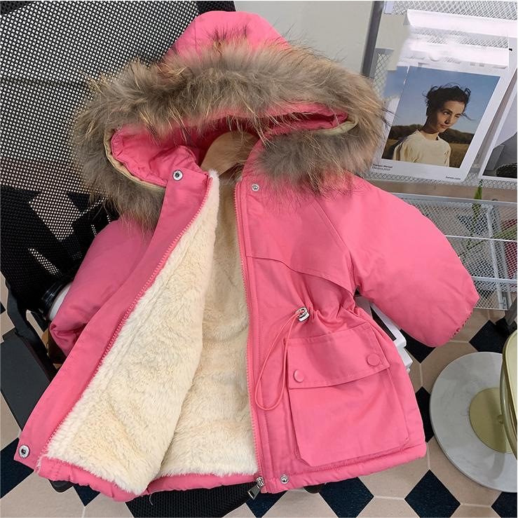 Wintermantel mit Fleecefutter für Mädchen mit abnehmbarer Kapuze, dicke Pufferjacke für Kleinkinder und Kinder (100–150 cm), stilvolles koreanisches Design_voghion.com