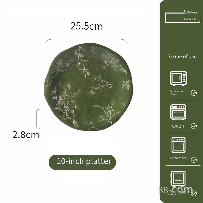 Elegant Ceramic Dinnerware Set - Floral Green Timeless Collection, Microwave Safe Bowl Plate Cup Gift Box For Home Dining_voghion.com