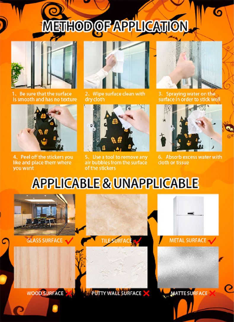 Bat Pumpkin Ghost Static Cling Halloween Party Decoration Skull Spider Glass Stickers_voghion.com