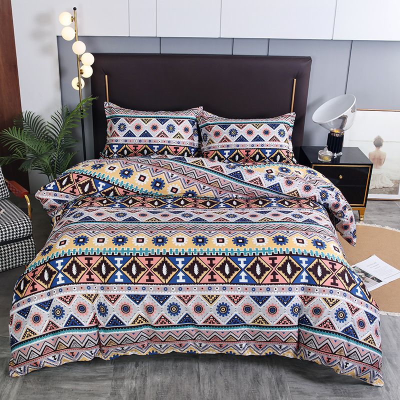 Luxuriöses Bettwäscheset mit Marmormuster im Bohème-Stil, drei- oder vierteilig, gesteppte, dicke Bettdecke aus Baumwolle für Doppelbetten_voghion.com