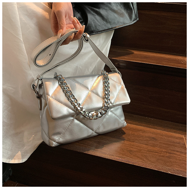 Borsa da donna New S a spalla singola Borsa a tracolla in argento squisito di fascia alta Borsa quadrata piccola con tracolla larga_voghion.com