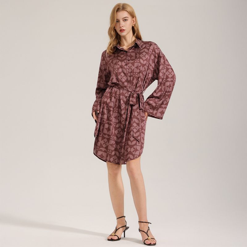 Chemise-jupe imprimée style rétro en satin et mousseline, robe de nuit décontractée à manches longues, vêtement d'intérieur_voghion.com