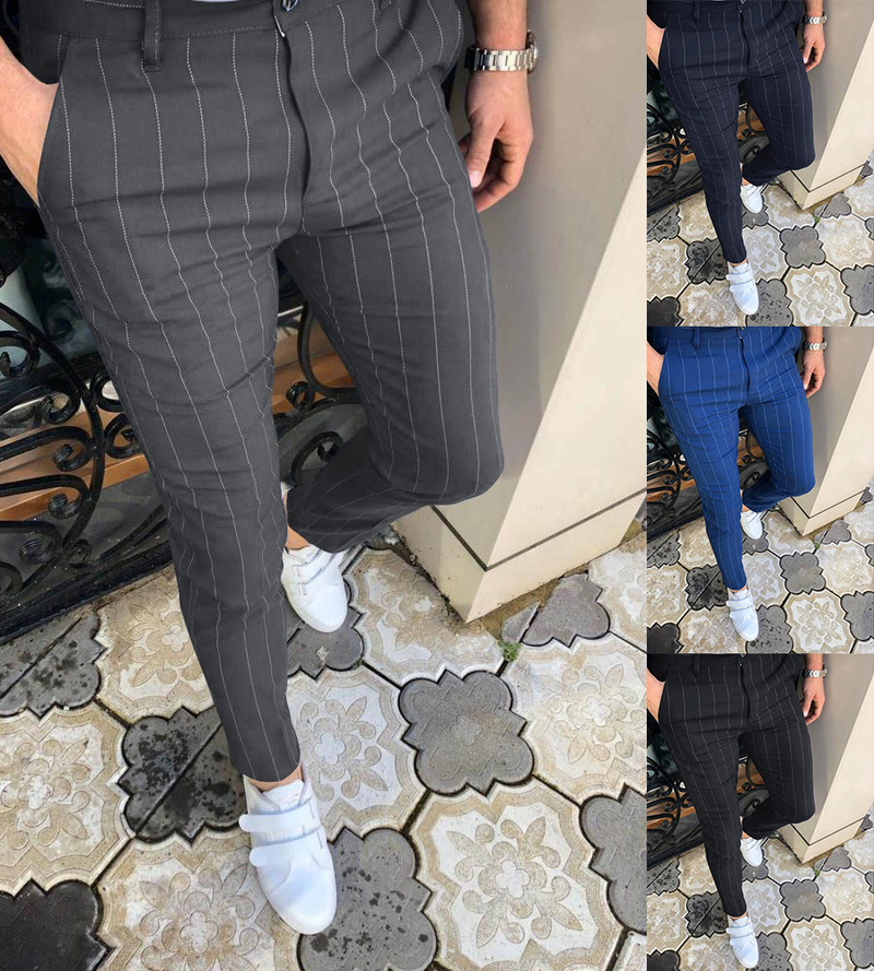 Pantaloni casual slim fit con stampa digitale a righe a pois da uomo_voghion.com