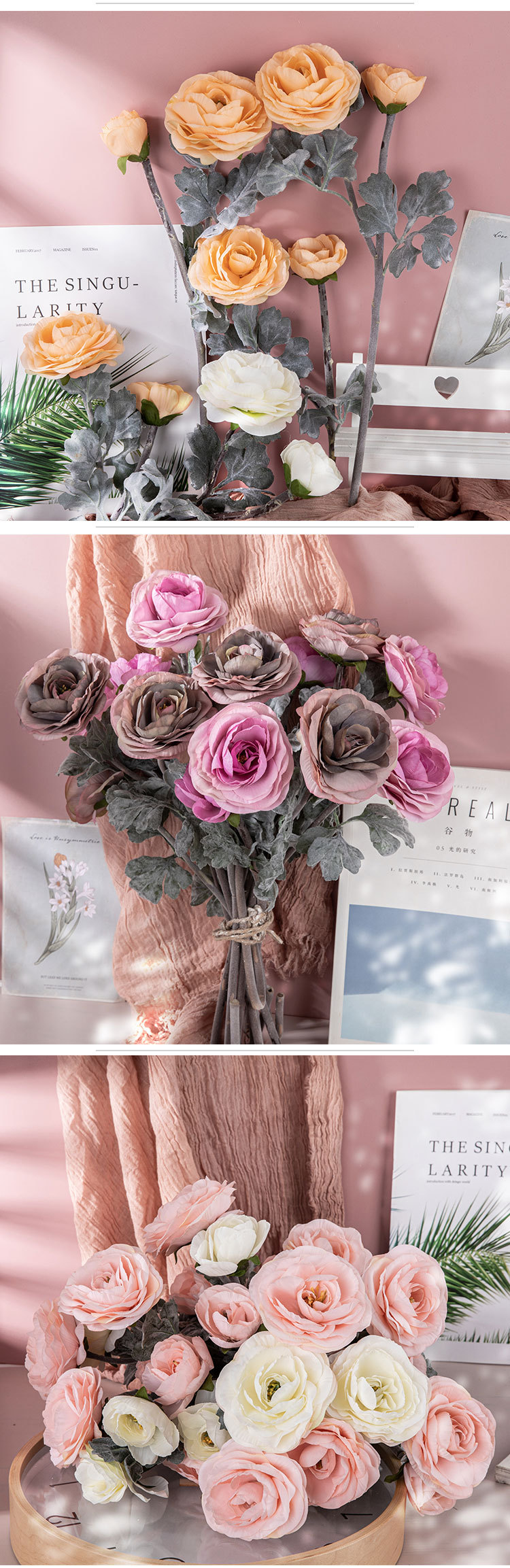 Flori simulate Lulian, buchet cu o singură ramură, fundal pentru nuntă, set de fotografie de perete cu flori transfrontaliere GF16412_voghion.com