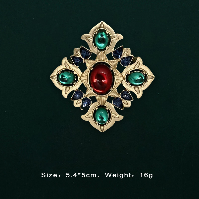 Designer-Stil, Barock-Retro-Gold-Damenbrosche, Edelstein, antike Hofaccessoires_voghion.com