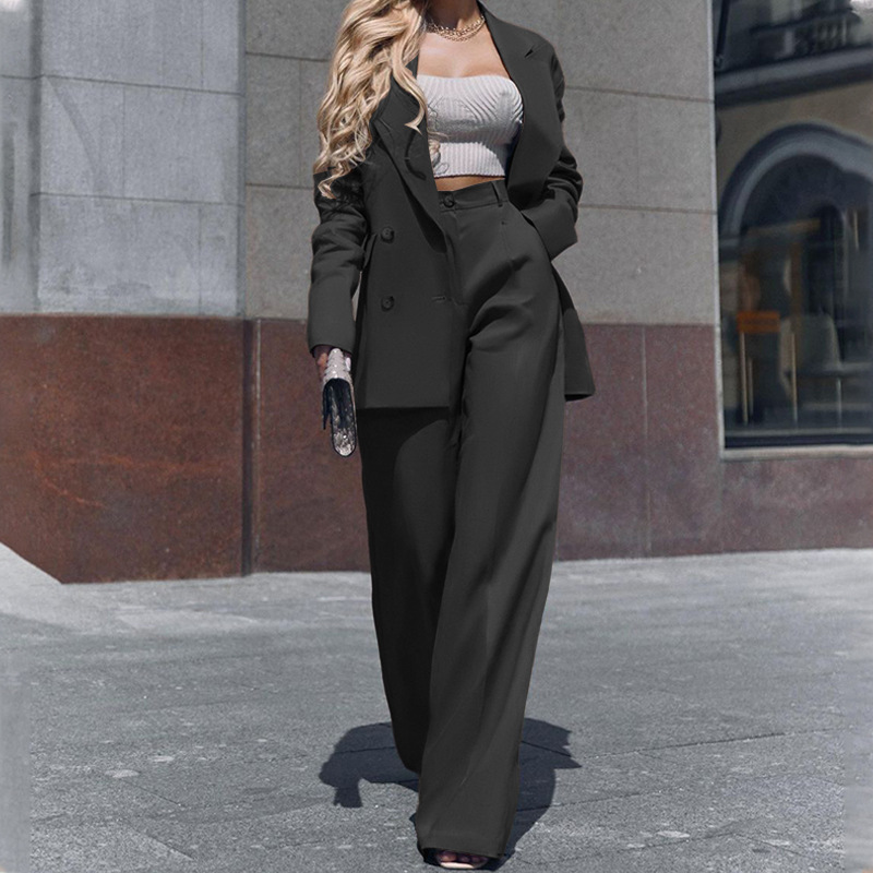 Damenmode Temperament Langarmanzug Gerade Hose Zweiteiliges Set_voghion.com