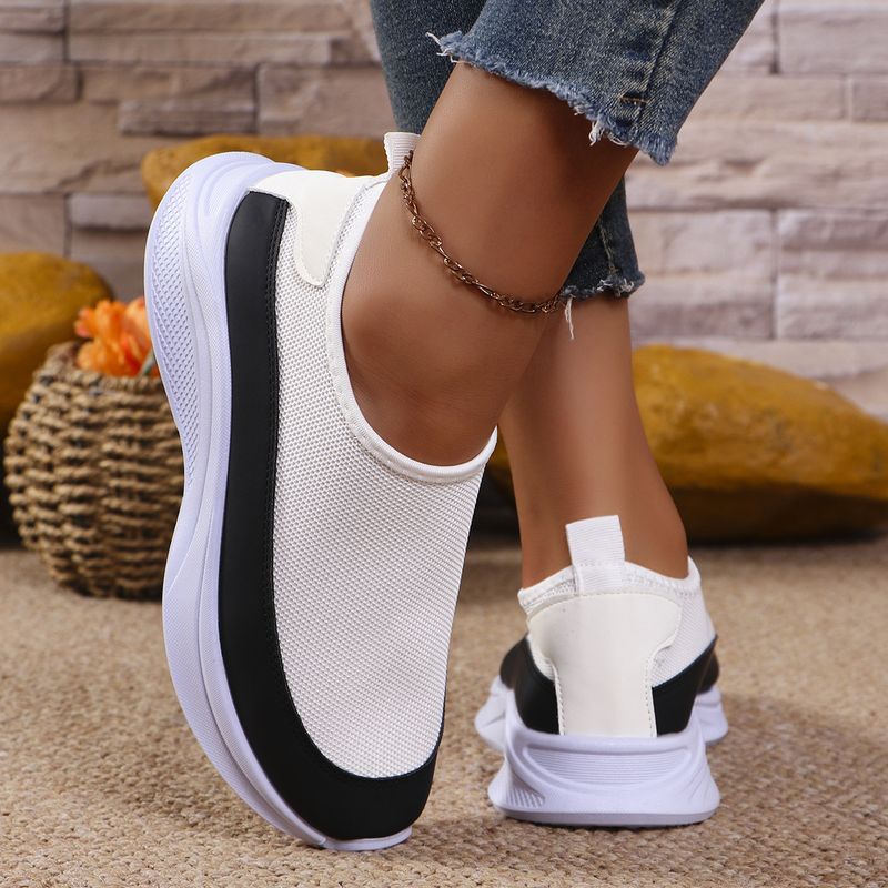 Kadınlar İçin Nefes Alabilen Örgü Fileli Slip-On Loafer'lar Kalın Platform Tabanlı - Geniş Ayaklar İçin Rahat Günlük Ayakkabılar (Beyaz/Siyah, 36-43 Numaralar)_voghion.com