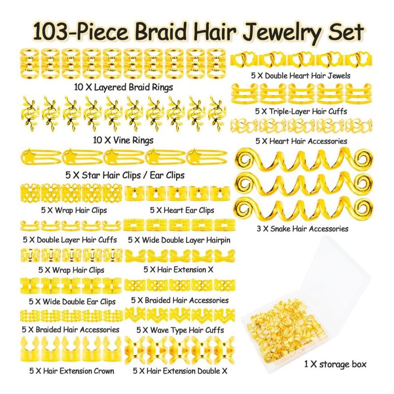 103-teiliges Hip-Hop-Dreadlock-Haarringe-Set, offene Punk-Metallclips für Zöpfe, Y2K-Grunge-Haarschmuck_voghion.com