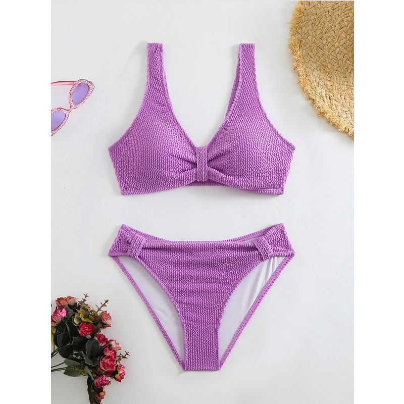 Separate Solid Color Bikini With High Waist Cover_voghion.com