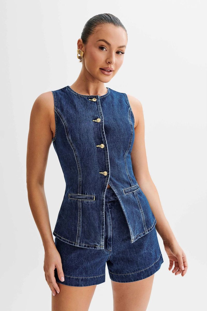 Frauen Kleidung mode lässig ärmellose hohe taille frauen anzug denim shorts_voghion.com