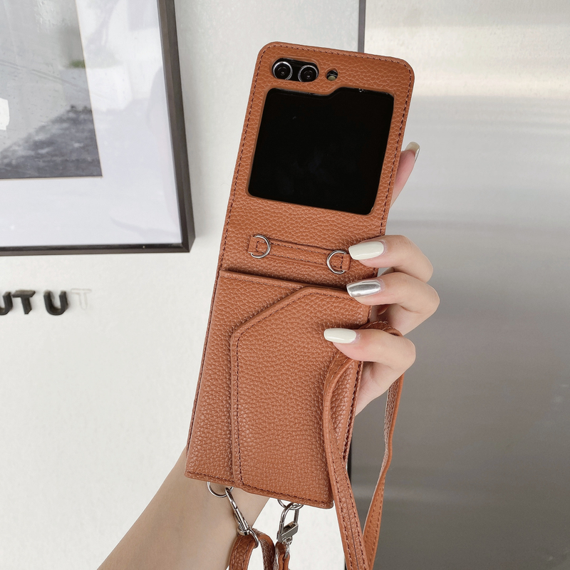 Mobile phone case for zflip3 crossbody mobile phone case Lychee women's ultra-thin zflip5 folding beauty mirror card holder mobile phone case 4_voghion.com