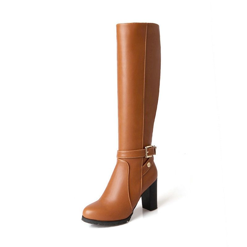 Foreign Trade Winter New Women's Boots Thick Heel Knight Boots High Heel Waterproof Platform Round Head High Boots Slimming Student Boots Women_voghion.com