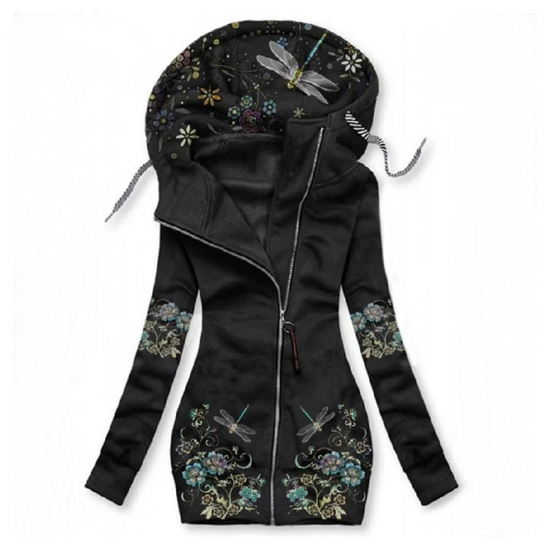 Chic Women Jacket Long Sleeves Ladies Jacket Drawstring Winter Thermal Butterflies Print Ladies Jacket Cold Resistant_voghion.com