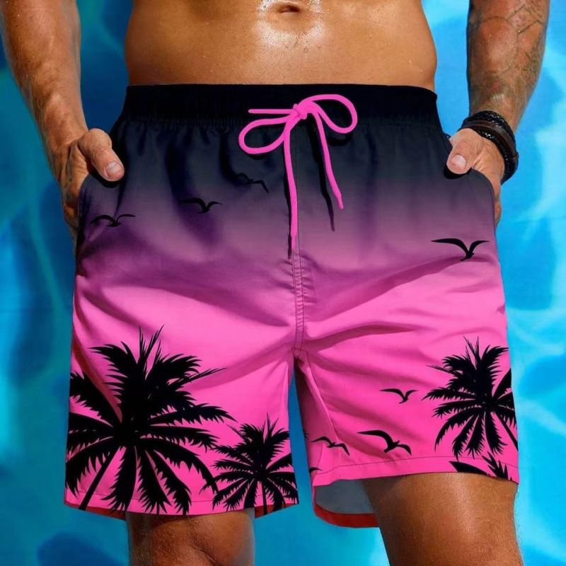 Herrenbekleidung Mode Strandshorts mit Farbverlaufsmuster Herren-Badehose mit Kokosnussbaum-3D-Druck Sommer-Hawaii-Shorts Lose Version_voghion.com