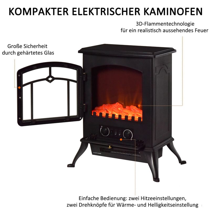 Elektrokamin mit Flammeneffekt 1000/2000W, 45x54cm, Schwarz_voghion.com