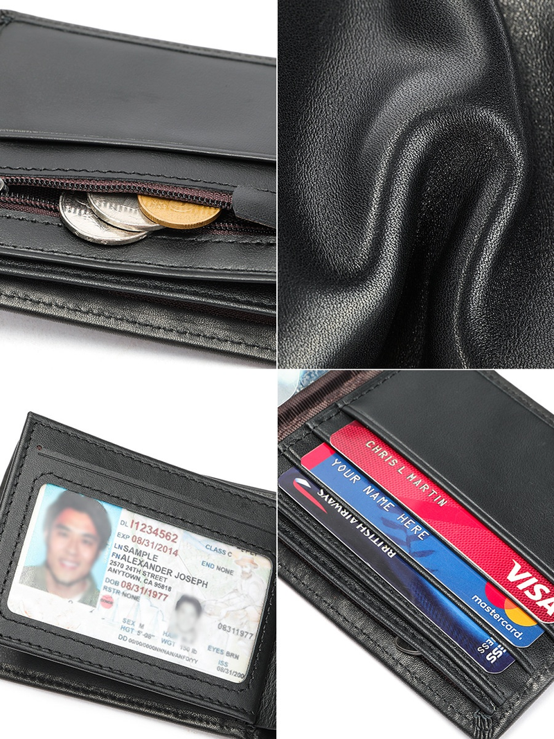 Geldbörse Herren-Kurzschluss-Oberschicht-Rindsleder-Herrenleder-handgemachte authentische Geldscheinklammer-Herren-Münzbrieftasche_voghion.com