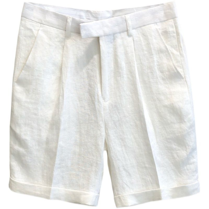 Herrenbekleidung Sommer Dünne Leinenshorts Herren Jugend Lässige Mittellange Hose Trendy Atmungsaktive 5-Punkt-Hose Herren Weiße Kleine Hose_voghion.com