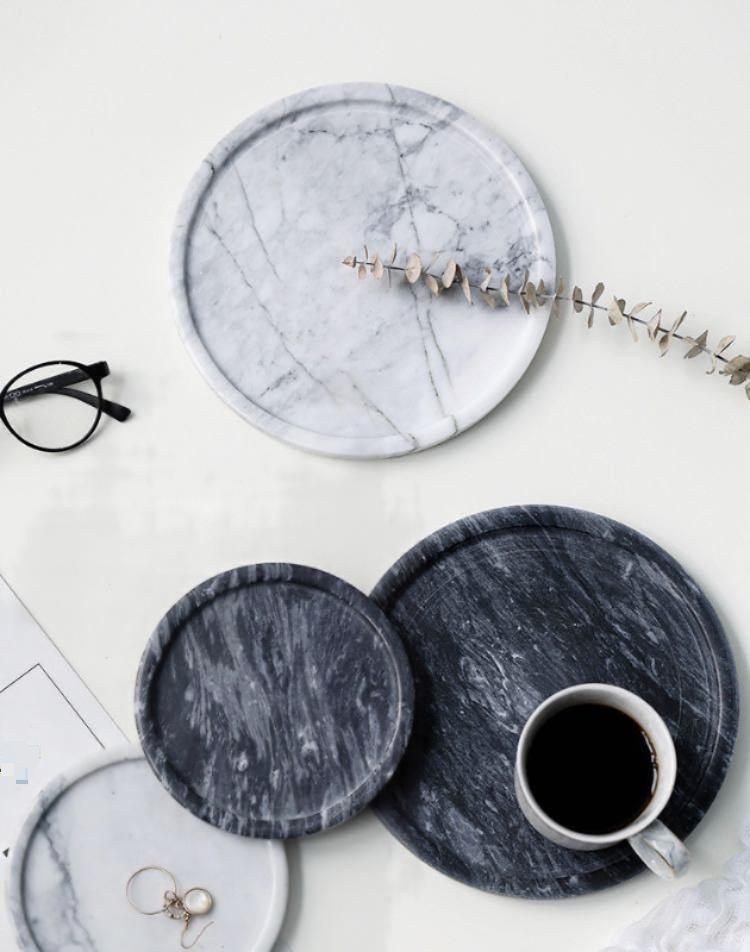 Schwarz-weißes Tablett aus natürlichem Marmor – Schmuck- und Kosmetikständer mit Rille, Heimdekor, luxuriöse Servierschale aus Stein, eleganter Kosmetik-Organizer_voghion.com