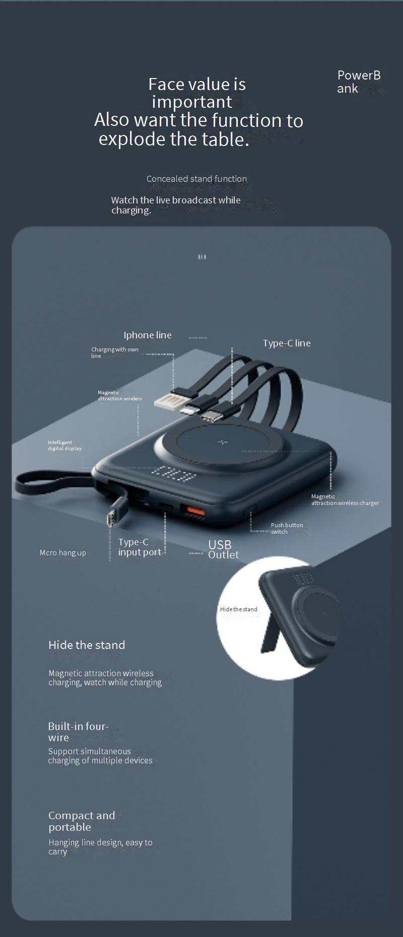 Kommt mit vier magnetischen Kabellosen Lade Schatz 10000 MAh Halterung Praktische Mobile Power Geschenk Anpassung_voghion.com