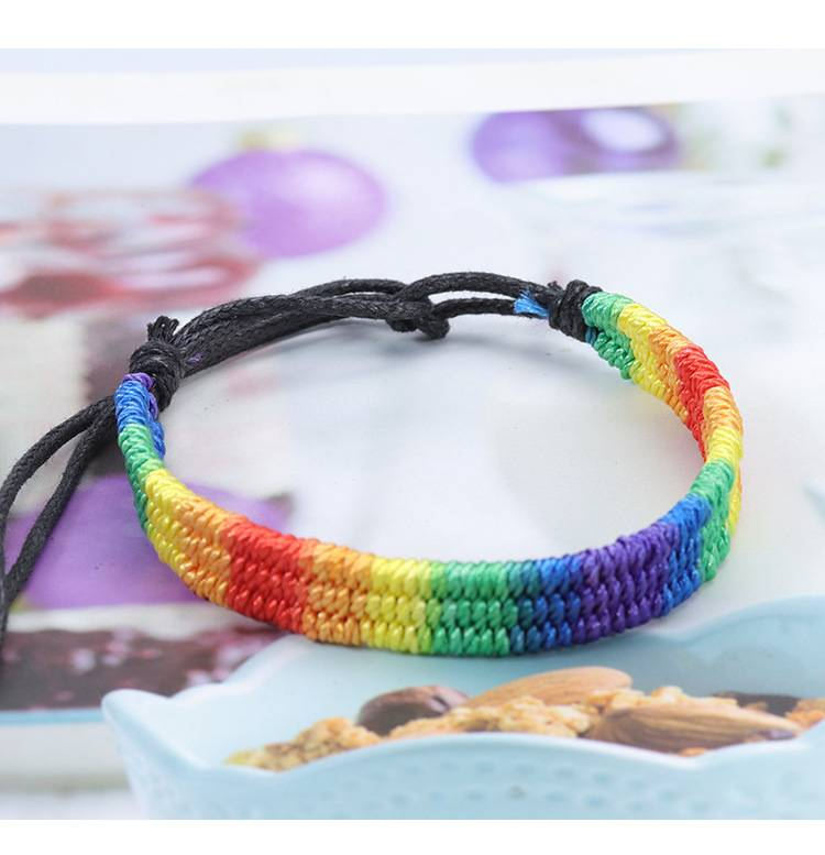 Rainbow LGBT Pride Bracelet Adjustable Handwoven Band · Bisexual Pride Month Gift · Unisex Friendship Bracelet Bulk_voghion.com
