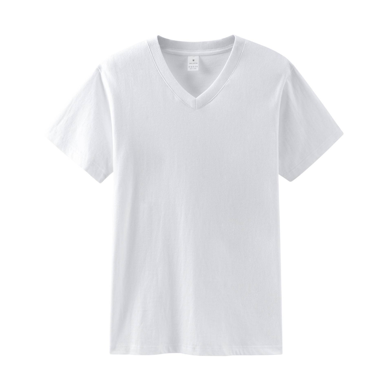 210 g Herren-Sommer-Basisschicht aus reiner Baumwolle mit einfarbigem Hühnerherz-Ausschnitt, lockeres T-Shirt mit halben Ärmeln, japanischer Stil_voghion.com
