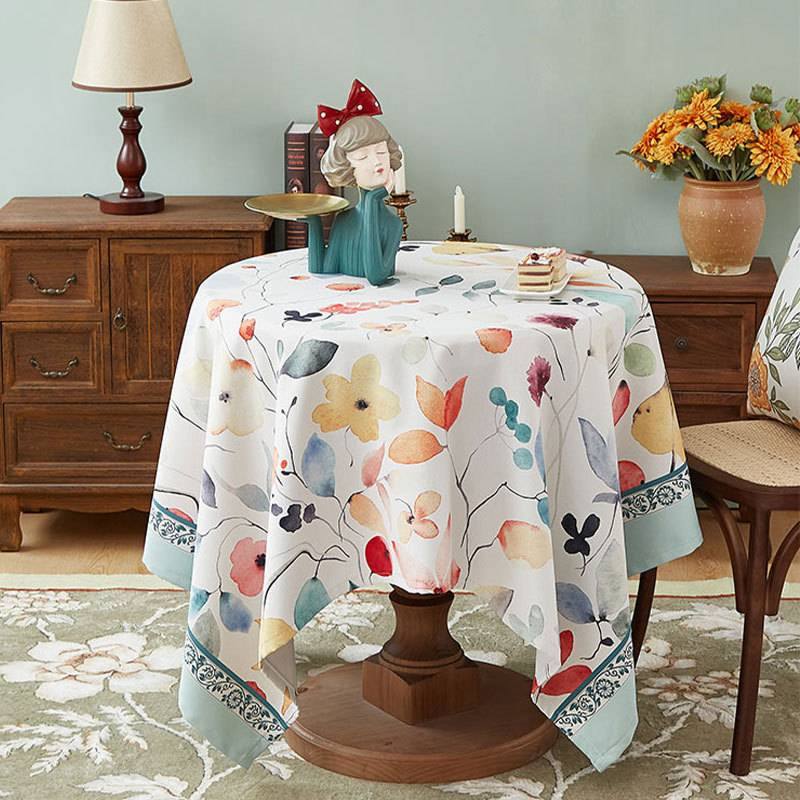 Polyester-Tischdecke mit Quasten – wasserdichte, ölbeständige, rechteckige Tischdecke, rutschfester Esstischläufer mit skandinavischem Blumendruck_voghion.com