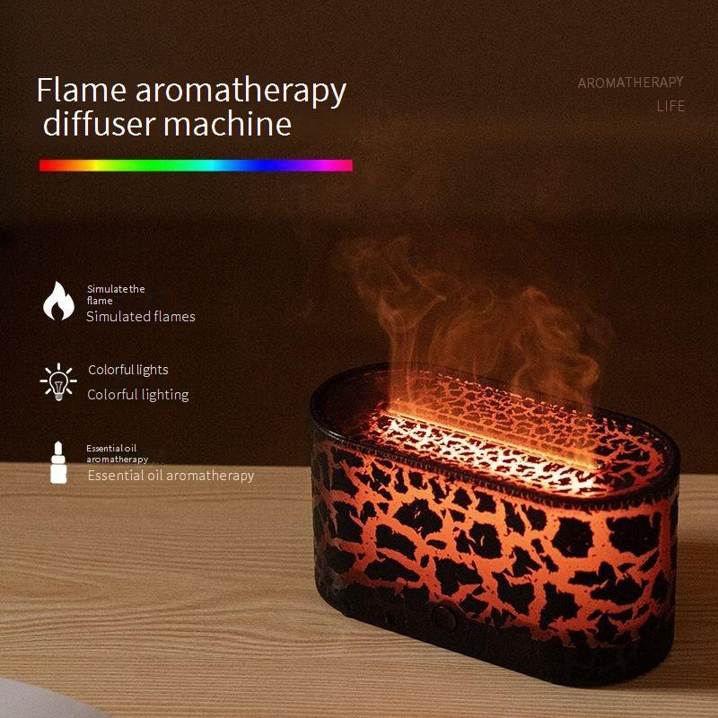 Ultrasonic Aroma Diffuser With Colorful Flame Effect - USB-Powered Essential Oil Humidifier For Home & Office, 7 Wood Grain & Crackle Finishes_voghion.com