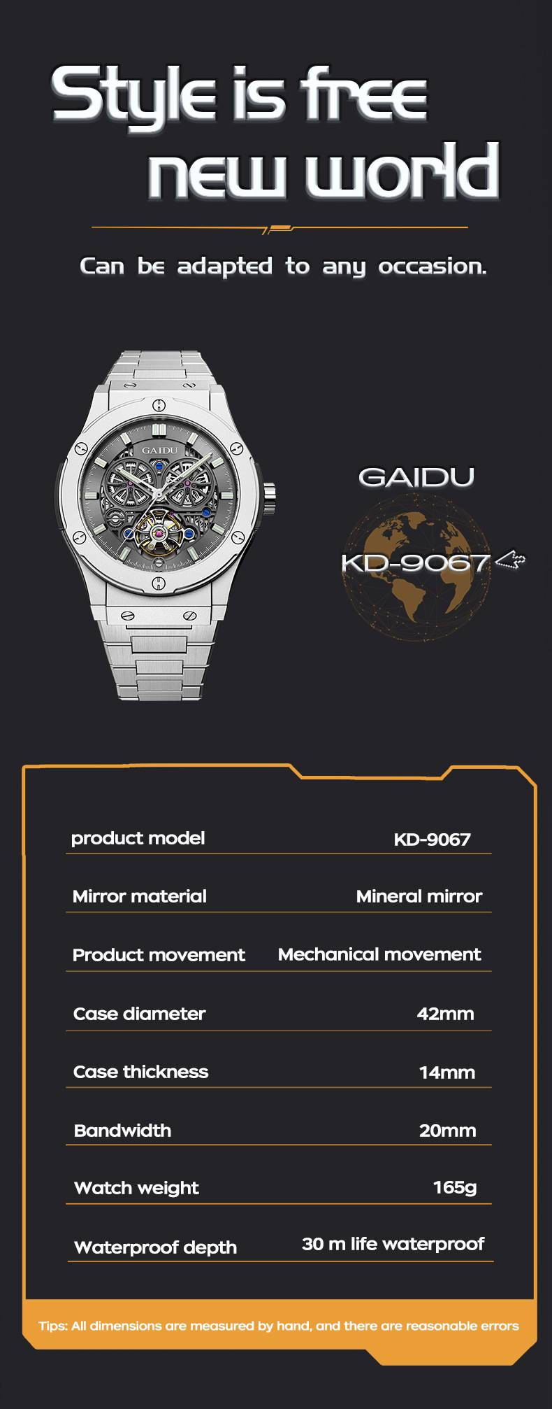 Men's Stainless Steel Automatic Mechanical Watch With Luminous Hands, Water Resistant Business Watch, Round Dial, Mineral Glass, Butterfly Clasp_voghion.com