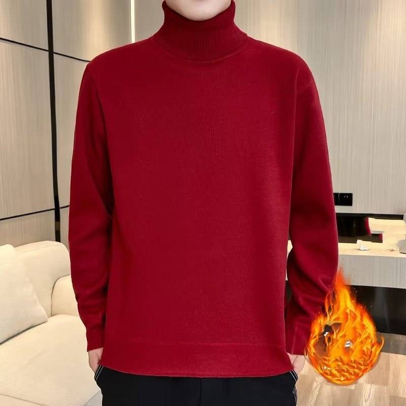 Maglione da uomo con collo alto e fodera in pile – Pullover oversize in maglia (8 colori, calore invernale)_voghion.com