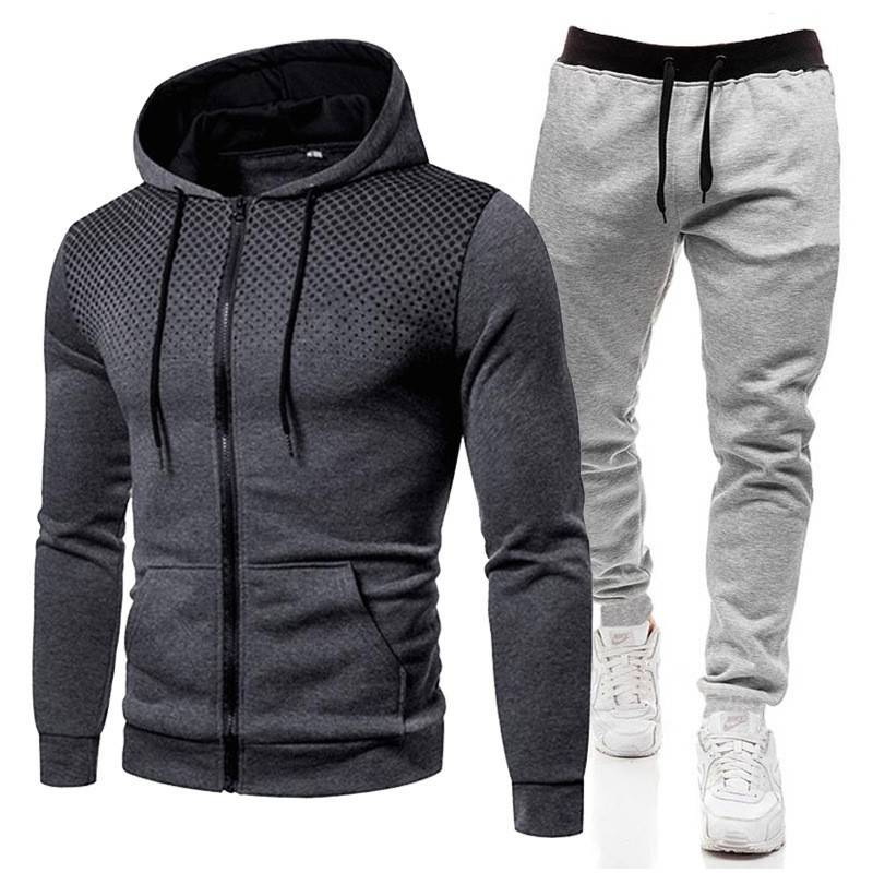 Fleecegefüttertes Kapuzenpullover-Set mit Punktmuster und Reißverschluss für Herren und Damen – lässige Sportbekleidung für Herbst und Winter (mehrere Farben und Größen)_voghion.com