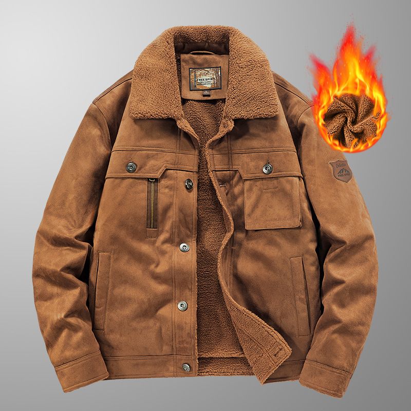 Men's Suede-Look Winter Coat – Plush Thickened Cotton & Wool Blend | Black/Grey/Khaki/Army Green/Caramel | M-5XL | Workwear & Casual Style_voghion.com