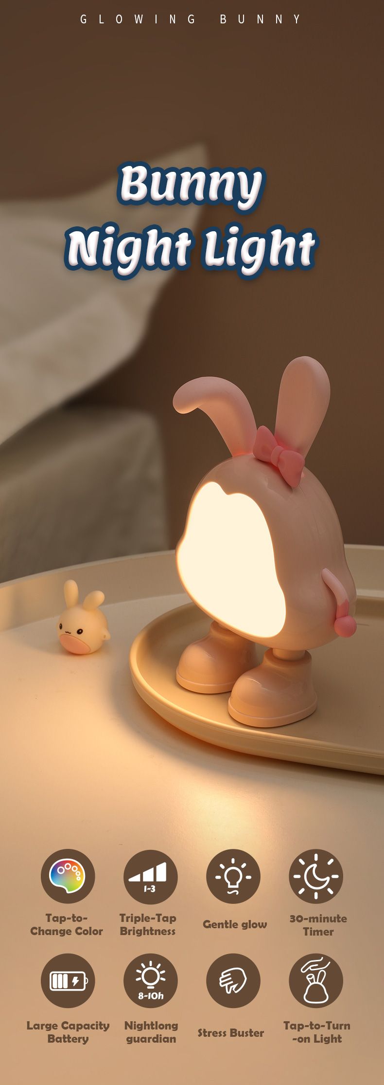 Cute Cartoon Benny Rabbit Night Light Bedroom Atmosphere Light Bedside Lamp Easter Bunny Lamp_voghion.com