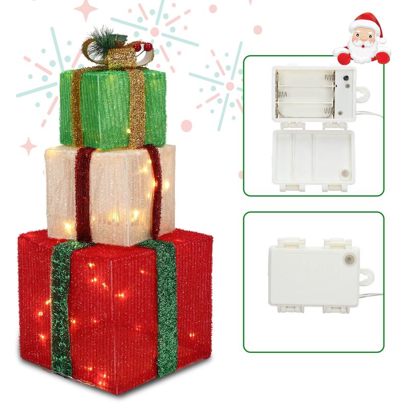 Box ABS Plastic Frame LED 60 Light Warm White Light Three-Piece Set Onion Cloth Christmas Gift Box_voghion.com