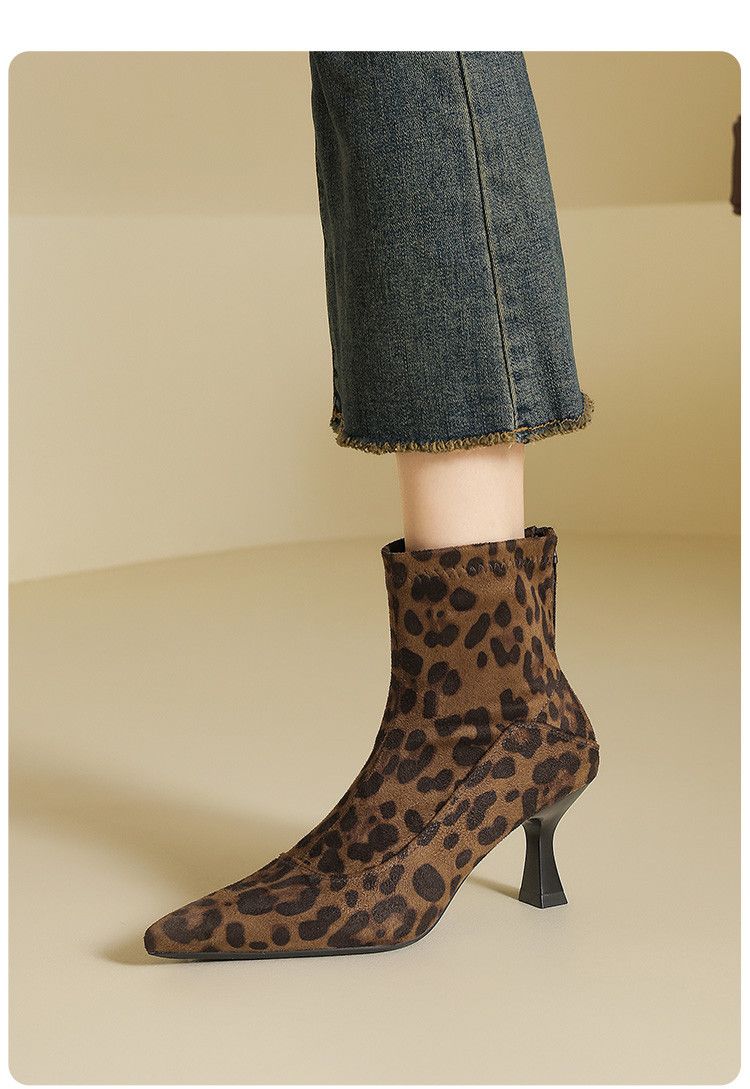 Cameido Women's Pointed Toe Thin Heel High Heel Short Boots Velvet Stretch Slim Fashion Boots_voghion.com