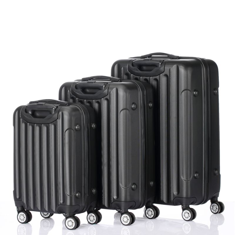 3 Pcs Suitcase Lightweight ABS Carry-on Hand Luggage 4 Spinner Wheels Trolley Case, Black_voghion.com